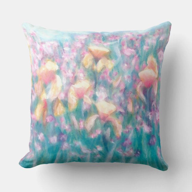 Spring Flower Garden Iris Soft Pastel Pillow (Front)
