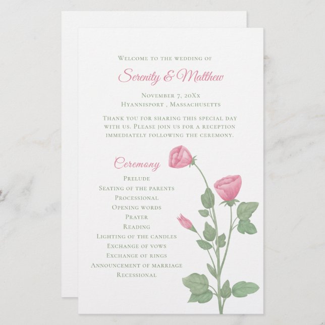 Spring Flower Garden Pink Floral Wedding Program (Front/Back)