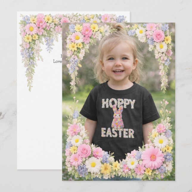 Spring Flower Happy Easter Personalised Photo Invitation (Front/Back)