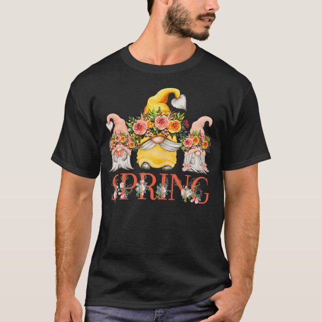 Spring Flower Love with Beautiful Funny Gnomes in  T-Shirt (Front)