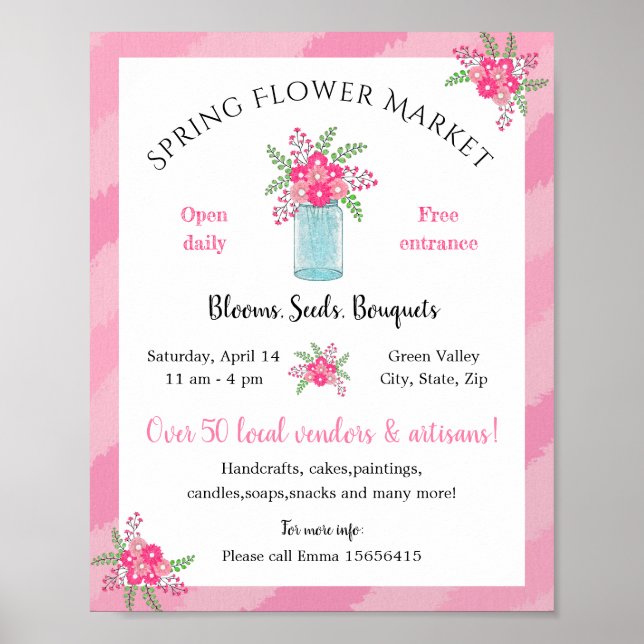 spring flower market/bazaar pink floral cute poster (Front)