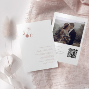Spring Flower Monogram & Photo QR Code Wedding Invitation