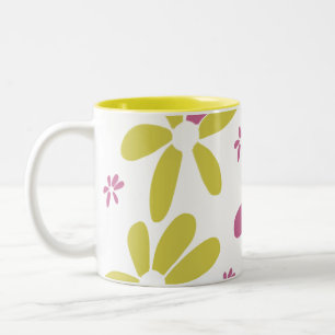 Spring Flower Multicolored  Yellow Pink Two-Tone Coffee Mug