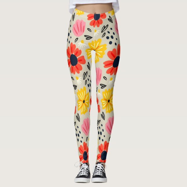 Spring Flower Pattern  Leggings (Front)