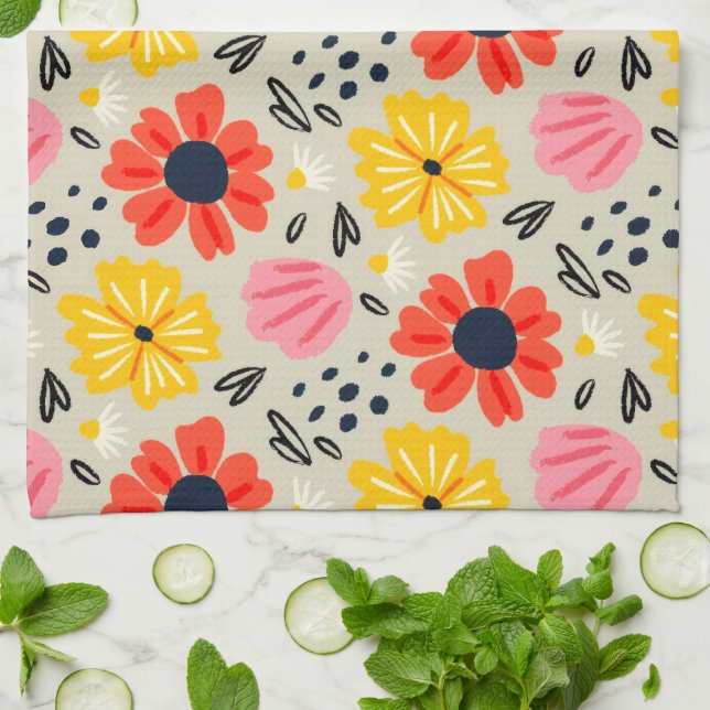Spring Flower Pattern  Tea Towel (Folded)