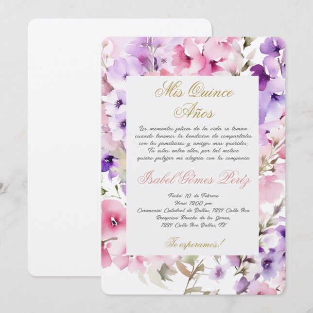 Spring flower quinceañera Spanish Invitation (Front/Back)