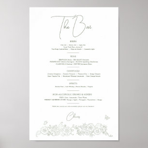 Spring flower sage white wedding drinks bar menu poster