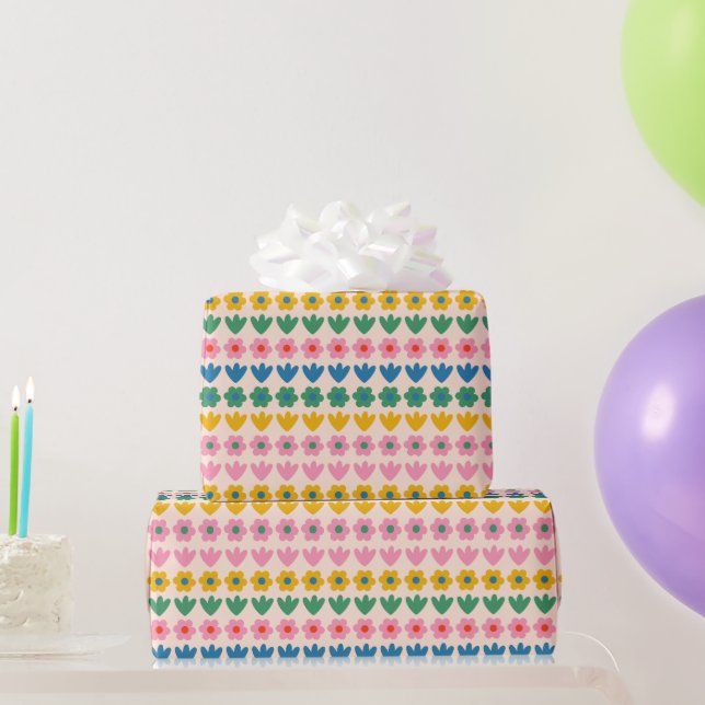 Spring Flower Stripes Cute and Cheerful Floral Wrapping Paper (Party Gifts)