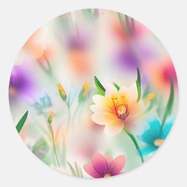Spring Flower with Blurred Background Classic Round Sticker (Front)