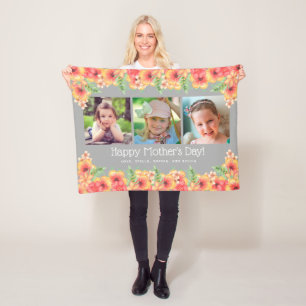 Spring Flowers 3 Photos Mother's Day Fleece Blanket