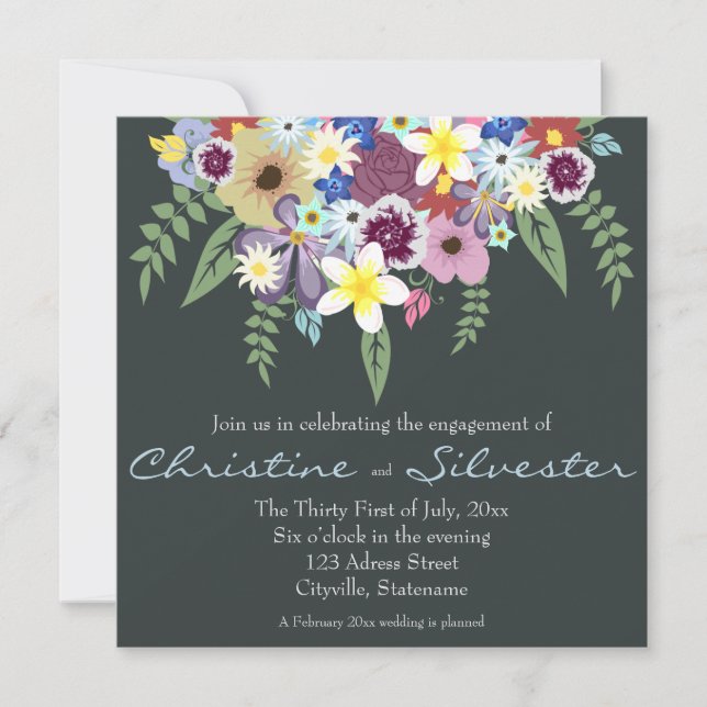 Spring Flowers, 5.25x5.25 engagement Invitation (Front)
