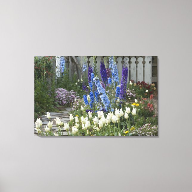 Spring flowers along a garden path, Georgia Canvas Print (Front)