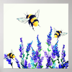 Spring Flowers and Bees Painting Poster
