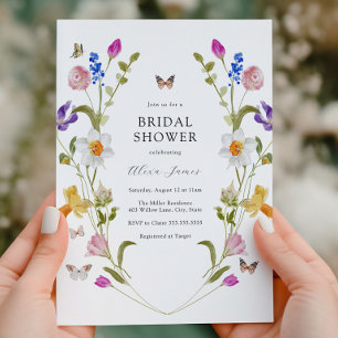 Spring Flowers and Butterflies Bridal Shower Invitation