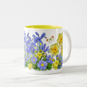 Spring Flowers and Butterflies Two-Tone Coffee Mug
