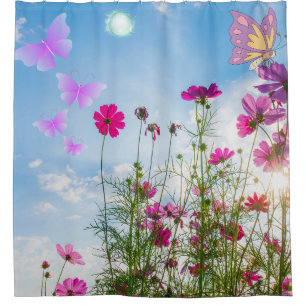 spring flowers and butterfly shower curtain
