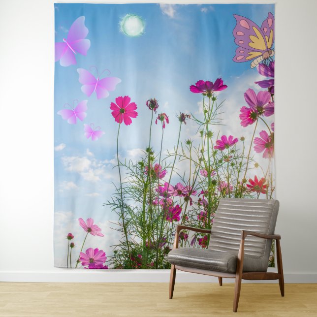 spring flowers and butterfly tapestry (In Situ)