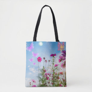 spring flowers and butterfly tote bag