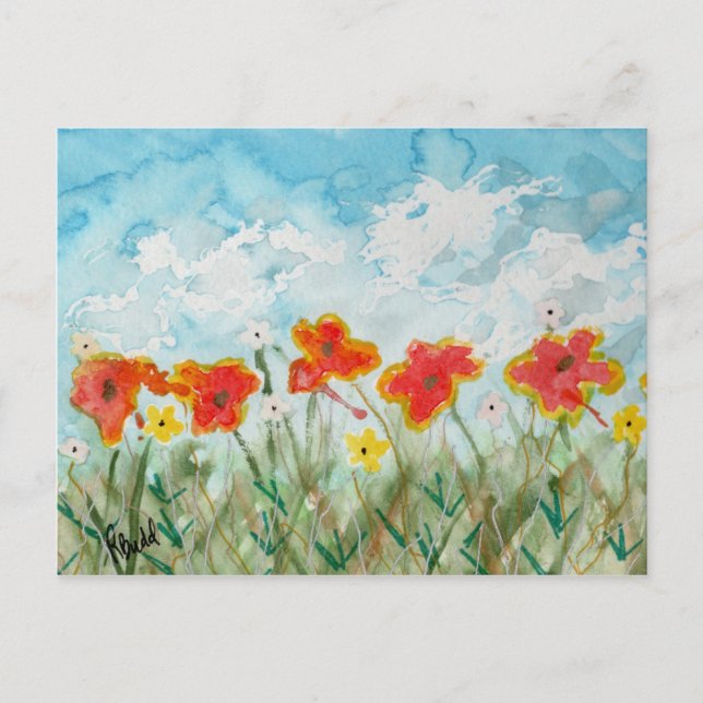 Spring Flowers and Clouds Postcard (Front)