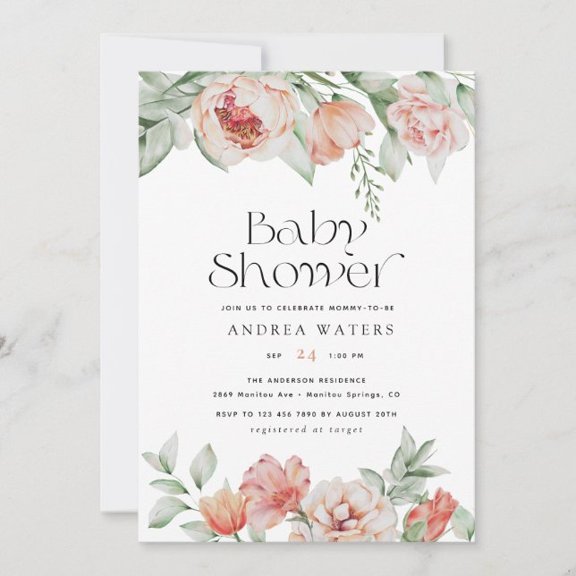 Spring  Flowers and Greenery | Baby Shower Invitation (Front)
