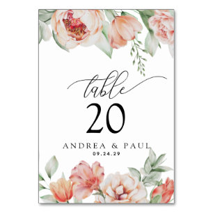 Spring Flowers and Greenery Wedding Table Number