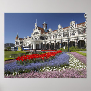 Spring Flowers and Historic Railway Station, Poster