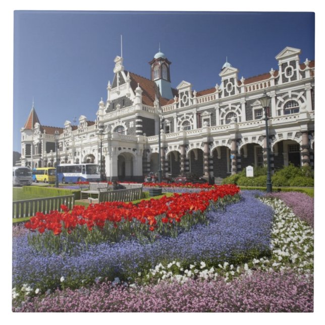 Spring Flowers and Historic Railway Station, Tile (Front)