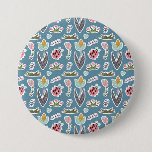 Spring Flowers and Ladybug Pattern 7.5 Cm Round Badge