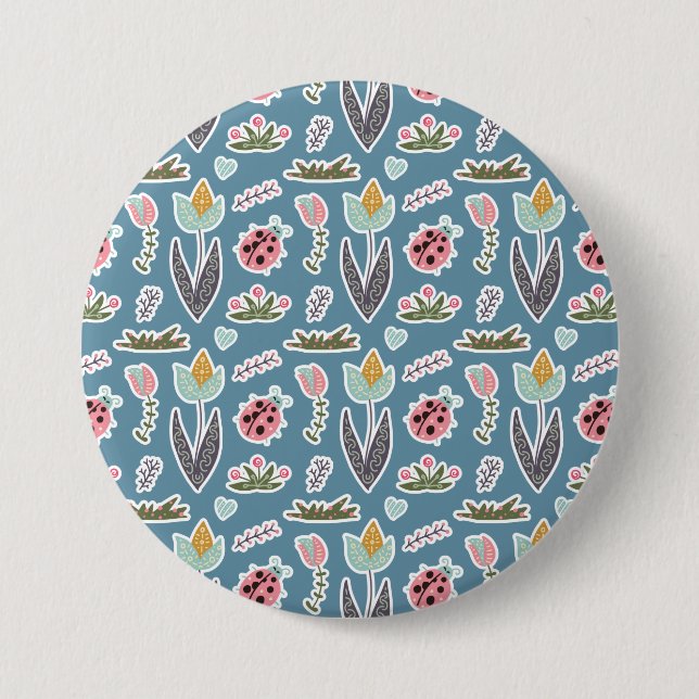 Spring Flowers and Ladybug Pattern 7.5 Cm Round Badge (Front)