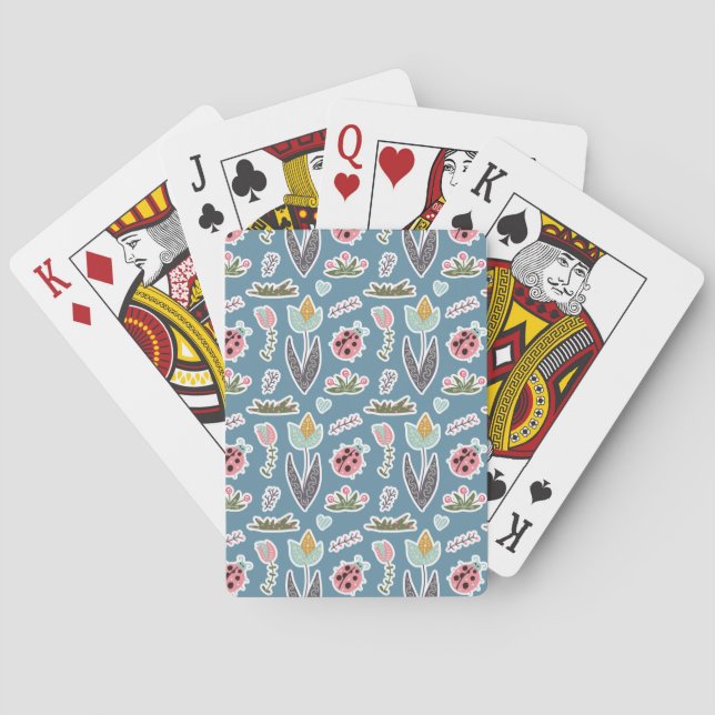 Spring Flowers and Ladybug Pattern Playing Cards (Back)