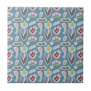 Spring Flowers and Ladybug Pattern Tile