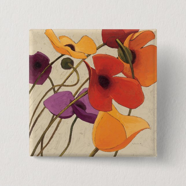 Spring Flowers and Stems 15 Cm Square Badge (Front)