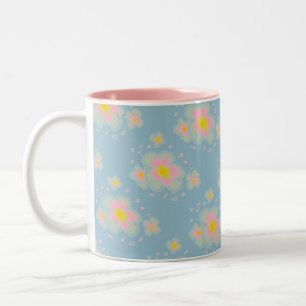 Spring Flowers Aqua and Pink Abstract Two-Tone Coffee Mug