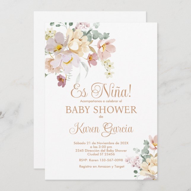 Spring Flowers Baby Shower Girl Invitation (Front/Back)