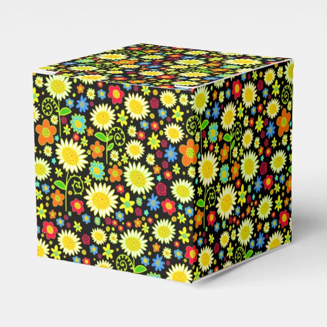 Spring Flowers - Black Favour Box (Front Side)