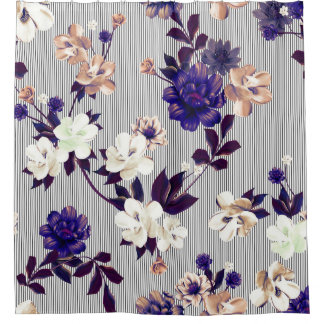 Spring Flowers Black Silhouette Pattern Shower Curtain