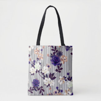 Spring Flowers Black Silhouette Pattern Tote Bag