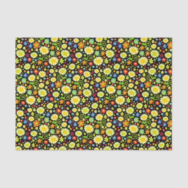 Spring Flowers - Black Tissue Paper (Front)