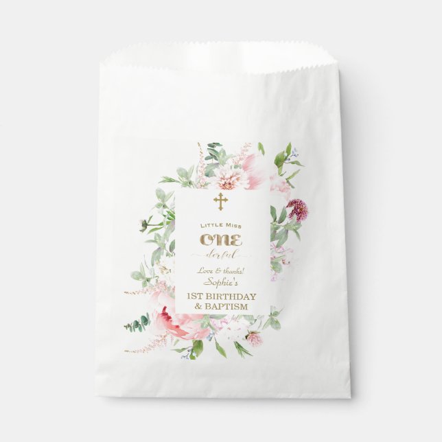 Spring Flowers Bloom First Birthday & Baptism Favour Bags (Front)