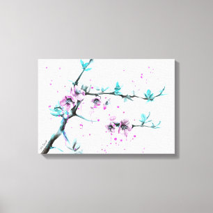Spring flowers blossoms pink Wrapped canvas