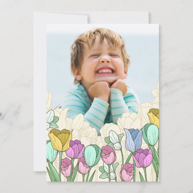 Spring Flowers Border Photo Birthday Invitation (Front)