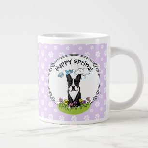 Spring Flowers Boston Terrier Dog (black) Cute Large Coffee Mug
