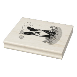 Spring Flowers Boston Terrier Dog (black) Cute Rubber Stamp