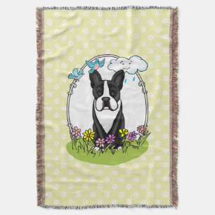 Spring Flowers Boston Terrier Dog (black) Cute Throw Blanket