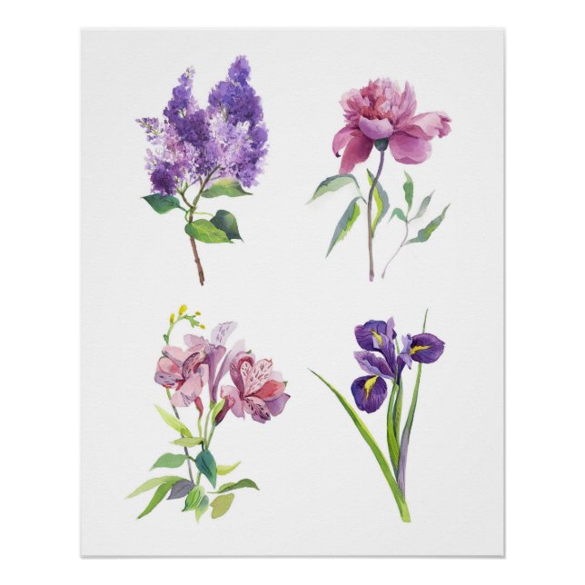 Spring Flowers Botanical Watercolor — Floral Study Poster (Front)