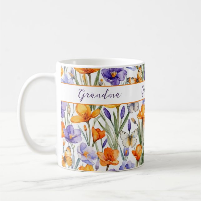 Spring Flowers Butterflies Pretty Pattern Grandma Coffee Mug (Left)