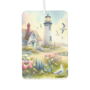 Spring Flowers by Lighthouse Coastal Cottage Car Air Freshener