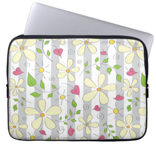 Spring flowers chamomile daisy floral happy doodle laptop sleeve