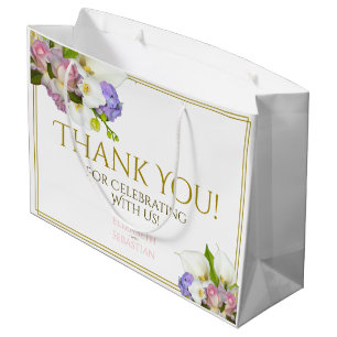 Spring Flowers Chic Elegant Pink & Gold Wedding Large Gift Bag