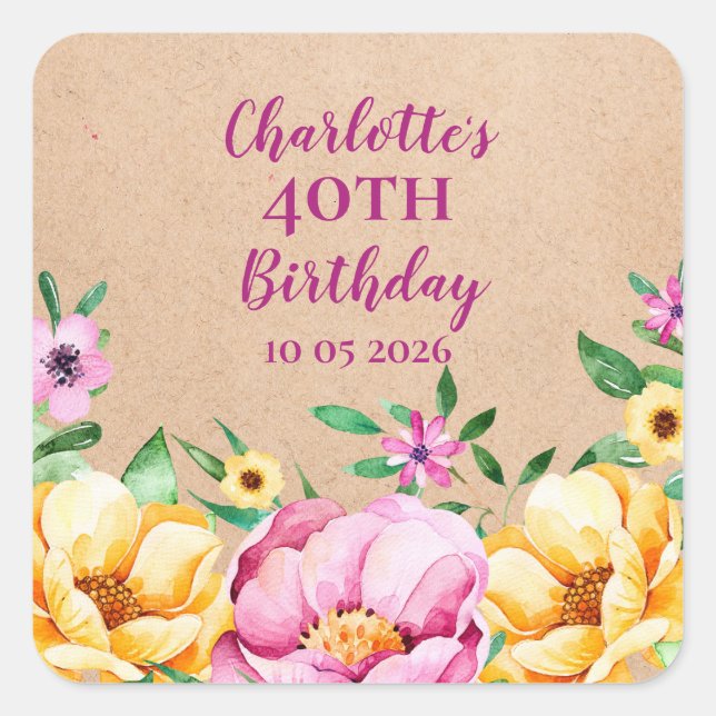 Spring Flowers Custom Birthday Favour Tag (Front)